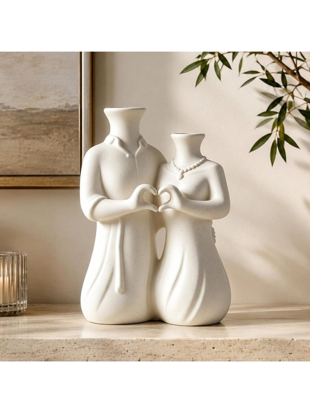 Chic White Ceramic Heart Hands Vase for Flowers | Home Decor & Couple Gift